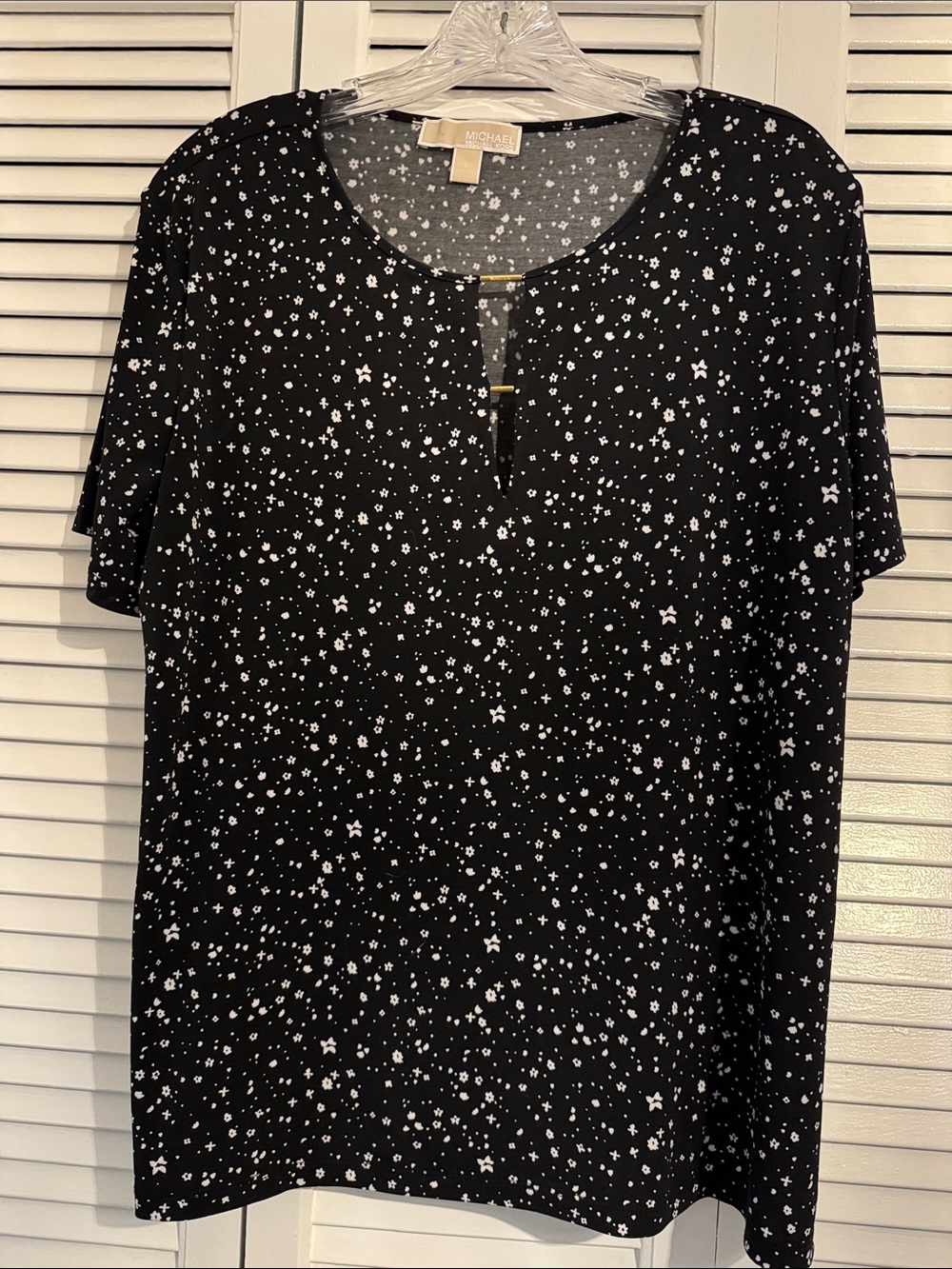 Michael Kors Black with White Micro Floral Short Sleeve Blouse